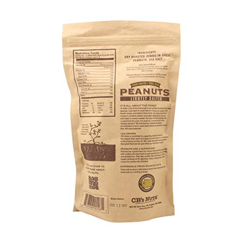 CB's Nuts Lightly Salted Peanuts — In-Shell, USA Grown, Slow Roasted in Small Batches, Non-GMO Verified, No Palm Oil, 12 oz Bag