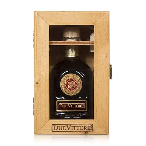 Due Vittorie Oro Gold Premium Edition Balsamic Vinegar Gift Set with Cork Pourer and Wooden Gift Box - Oak Barrel Aged Balsamic Vinegar of Modena - 8.45 fl oz