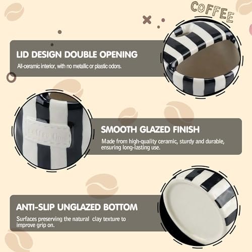 Ceramic Coffee Mugs 10 oz Retro Striped Coffee Mug No Handle with Straw | Porcelain Coffee Cups Hand-Painted Striped Art