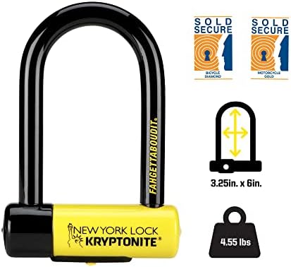 Kryptonite New York FAHGETTABOUDIT Mini Bike U-Lock, Heavy Duty Anti-Theft Bicycle U Lock Sold Secure Gold, 18mm Shackle with Keys, 10/10 Security Rating for E-Bike, Motorcycle, Scooter