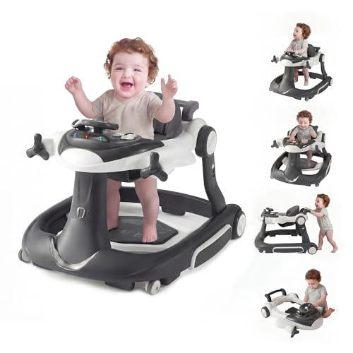 7 in 1 Foldable Baby Walker, Rock/Push Mode/Activity Center, Green | Adjustable Height & Speed, Music, Lights, Footrest, Detachable Play Toy Panel, Walker with Wheels for Infants 7-18 Months