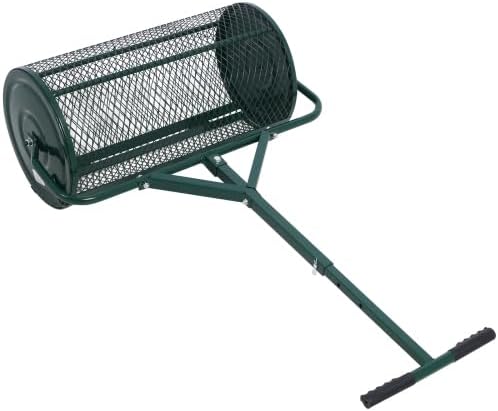 Peat Moss Spreader 24inch,Compost Spreader Metal Mesh,T Shaped Handle for Planting Seeding,Lawn and Garden Care Manure Spreaders Roller