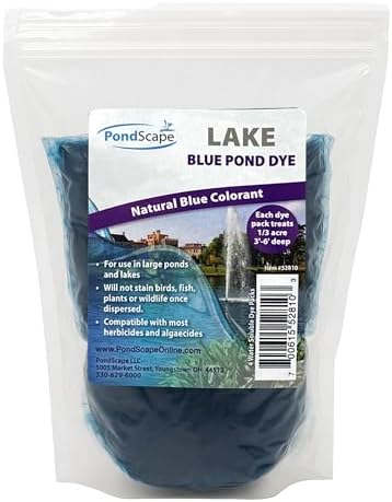 PONDSCAPE Lake Blue Pond Dye – Each Water Soluble Packets Treats 1/3 Acre, 3'-6' Deep - for Ponds