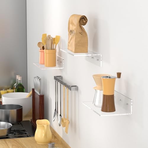 FEMELI 2 PCS 12" Acrylic Floating Shelves, Clear Shelf for Wall Display