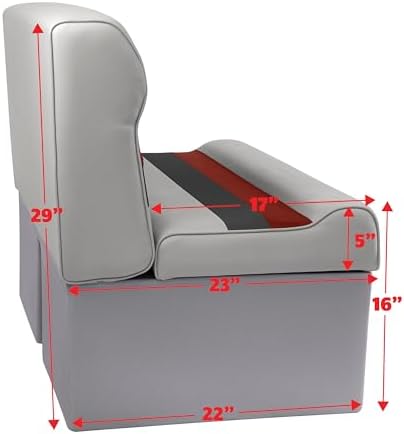 Wise 8WD100-1012 Deluxe Series 37" Pontoon Bench Seat Cushion Set (8WD100-1B-221 Base Required to Complete), Grey/Red/Charcoal