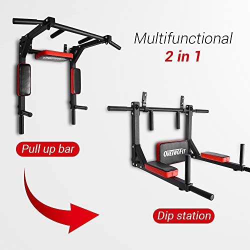 OneTwoFit Multifunctional Wall Mounted Pull Up Bar Chin Up bar Dip Station for Indoor Home Gym Workout