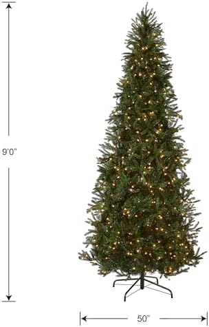 National Tree Company 7.5ft Pre-Lit Tiffany Fir Slim Christmas Tree | 600 Clear Lights, 1,878 Tips, Includes Stand, Artificial, Green