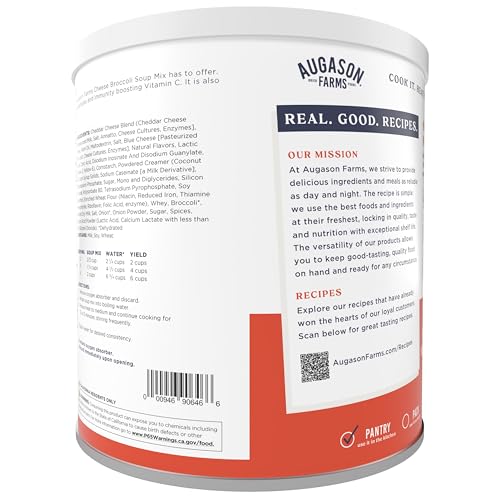 Cheesy Broccoli Soup Mix Emergency Food Supply, 38 Servings, 10 Year Shelf Life, Good Source of Vitamin A & C - Dehydrated Meals, Resealable Can, Survival Food Camping Essentials, Just Add Water | Emergency Food Supply, Everyday Meals, 38 Servings