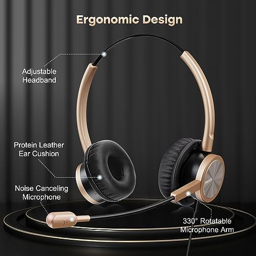 MAIRDI Phone Headset with RJ9 & 3.5mm Jacks for Call Center Deskphone Cell Phone PC Laptop