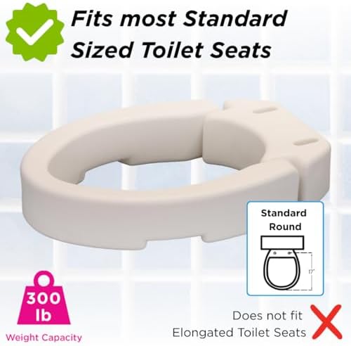 NOVA Raised Toilet Seat for Seniors & Post-Surgery Recovery – Elongated Bolt-On Under-Seat Design Uses Existing Toilet Seat & Lid, 3.5” Elevation, 300 lb Capacity, Durable Plastic, Easy Install