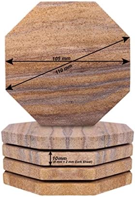Sandstone Water Absorbent Hand Crafted Octagon Coasters with Holder for Drinks 4 Inches Wide Thirsty Stone Bar/Drink Coasters Made from Real Solid