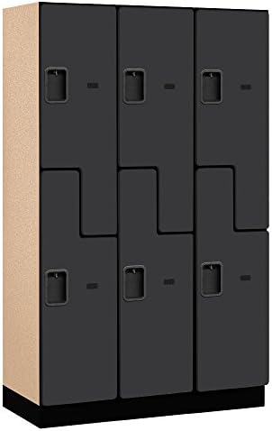 Salsbury Industries 2-Tier S-Style Extra Wide Designer Wood Locker with Three Wide Storage Units, 6-Feet High by 18-Inch Deep, Mahogany