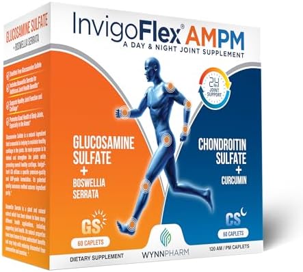 INVIGOFLEX® AMPM - Glucosamine & Chondroitin Sulfate - Turmeric Curcumin - Boswellia Serrata (Non GMO) for Knees, Hands, Back and Hip 24 - Hour Premium Joint Supplement