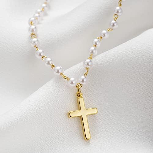 itianxi Dainty Cross Charm Pendant Necklaces,14K Gold Tiny Three Ball Necklace,Simple Fashion Jewelry for Women