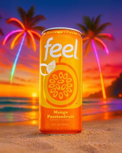 FEEL Variety Pack – Zero Sugar Sparkling Energy Drink – 3 Flavor Assortment, 140mg Plant-Based Caffeine from Green Coffee Beans + L-Theanine – Vitamin C, Vegan, Non-GMO – 12 Pack (12 Fl Oz Cans)