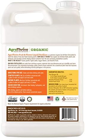 AgroThrive Fruit and Flower Organic Liquid Fertilizer - 3-3-5 NPK (ATFF1128) (1 Gal) for Fruits, Flowers, Vegetables, Greenhouses and Herbs