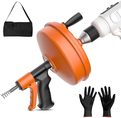 【2026 Upgraded】50 FT Drain Snake, Plumbing Snake Drain Auger Hair Clog Remover, Flexible Plumbing Snake Use Manually or Powered for Kitchen