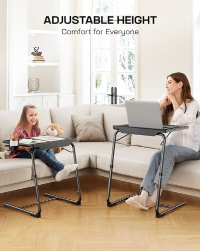 LORYERGO Multifunctional TV Tray Table - 2 Packs Adjustable TV Dinner Tray Tables with 6 Height & 3 Tilt Angle