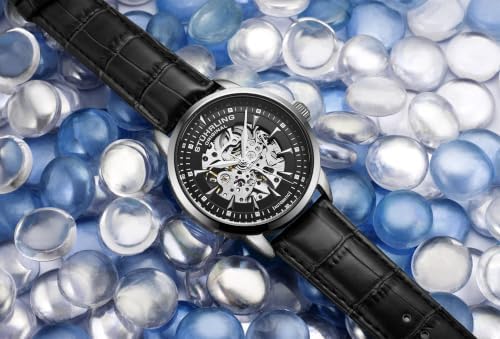Stuhrling Original Mens Skeleton Automatic Dress Watch with Alligator Embossed Leather Strap Skeleton Dial