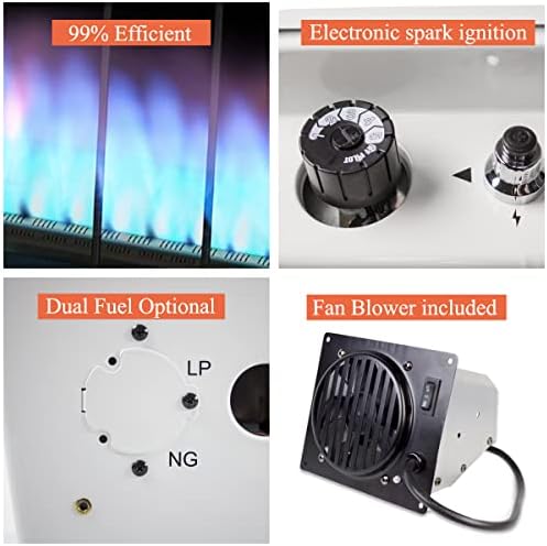 UTY 30,000 BTU Natural Gas / Propane Wall Heater for Indoor Use - Dual Fuel, with Fan Blower, white, 28 x 11 x 24