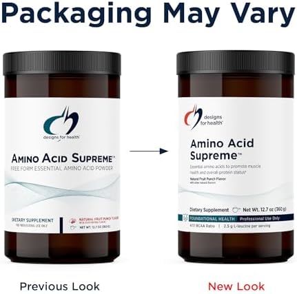 Designs for Health Complete Amino Acid Powder with BCAAs - Amino Acid Supreme, Fruit Punch (30 Servings / 360g)
