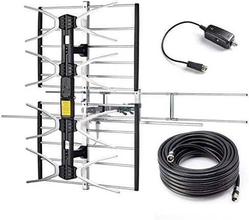 PBD Outdoor Digital HDTV Antenna with High Gain and Low Noise Amplifier, 40FT RG6 Coaxial Cable, 2 Way Splitter, 150 Miles Range, UHF and VHF
