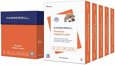 Hammermill Printer Paper, Premium Inkjet & Laser Paper 24 Lb, 8.5 x 11-1 Ream (500 Sheets) - 97 Bright, Made in the USA, 166140R