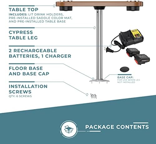 Manufacturers' Select Battery Op Lit Marine Boat Table Leg Set. Large Top with Blue LED Drink Holder. Pontoon Accessories