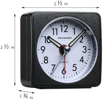 Peakeep Ultra Small, Battery Travel Alarm Clock with Snooze and Light | Silent No Ticking Analog Quartz Clock (Aquamarine)