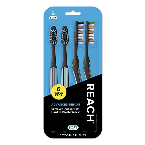 Reach Advanced Design Soft Bristle Toothbrush with Toothbrush Caps, 6 Count
