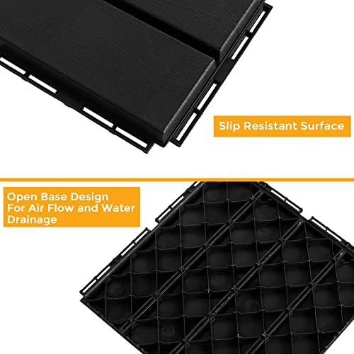 ASTEROUTDOOR Interlocking Deck Tiles Plastic Waterproof Outdoor Flooring 12" x 12" for Patio Garden Deck Poolside Indoor Outdoor, 10 pcs, Gray