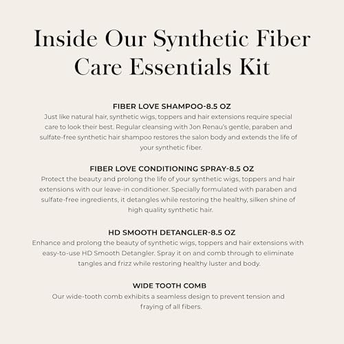 Jon Renau Synthetic Fiber Care Kit, Shampoo and Leave In Conditioner for Synthetic Wigs and Hair Extensions, Detangler Spray with Wide Tooth Comb