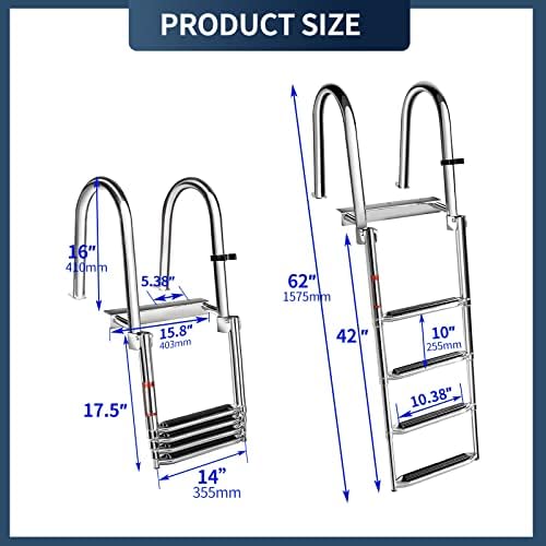 4-Step Pontoon Boat Ladder, 316 Stainless Steel Folding Telescoping Inboard Ladder with Hand Railing and Extra Wide Steps
