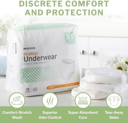McKesson Classic Adult Incontinence Underwear, Large, Light, 58 in, 72 ct | Postpartum and Incontinence Support