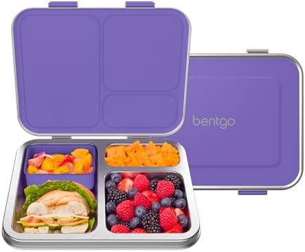 Bentgo Kids Stainless Steel Leak-Resistant Lunch Box, 3 Compartments