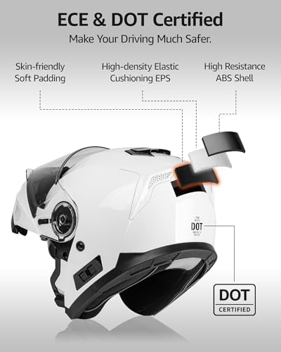 YEMA Modular Motorcycle Helmets, DOT Approved Full Face Motorcycle Helmet with with Flip Up Dual Visor for Men & Women - Street, Scooter, ATV, E-Bike