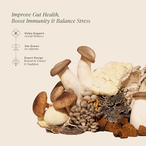 Om Master Blend Mushroom Powder – Organic Mushroom Supplement with 10 Mushrooms and Ashwagandha - Support Immunity, Gut Health & Stress Relief
