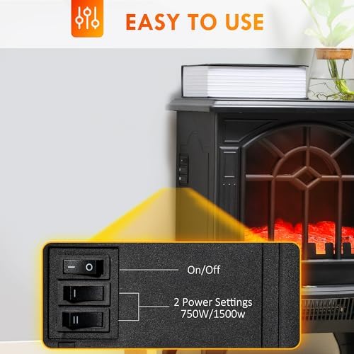 HOMCOM Electric Fireplace Stove 18" Freestanding Fireplace Heater Black | Realistic Flame, Overheating Protection, Portable, 750W/1500W