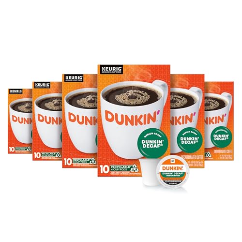 Dunkin’ Decaf Medium Roast Coffee, Keurig K-Cup Pods, 60 Count