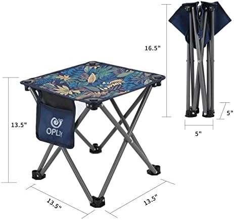 Opliy Camping Stool, Folding Small Chair Portable Camp Stool for Camping Fishing Hiking Gardening and Beach, Camping Seat with Carry Bag (Blue-Leaf)