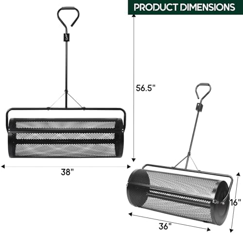 Compost and Peat Moss Spreader with Updated 2 in 1 ATV & T Shaped Handle, 16”WX44”L