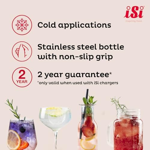 iSi North America Soda Siphon Classic Mesh Sodamaker for Making Carbonating Beverages, 1 Quart, Stainless Steel,Silver