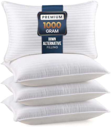 Utopia Bedding Hotel Bed Pillows for Sleeping, Pillows King Size Set of 2 | Down alternative pillows, cooling hotel quality, luxury comfort for back, side & stomach sleepers, Premium Stripes, White
