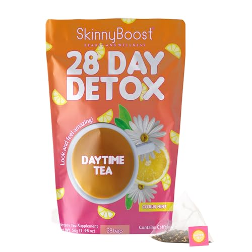 SkinnyBoost 28 Day Detox Daytime Tea - CITRUS MINT (28 Tea Bags) Supports Metabolism Boost, Detox, All Natural, Non GMO, Vegan, Keto Friendly | Natural Energy Boost, Supports Metabolism, Detox, All Natural, Non GMO, Vegan, Keto Friendly, Antioxidants