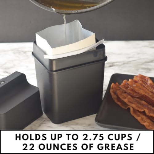 Fat Trapper System/Grease Storage Container with TWELVE Disposable Grease Bags for Bacon Grease and Kitchen Cooking Oil Disposal