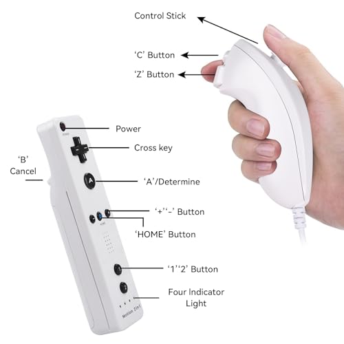 TechKen 2 Pack Wii Controllers with Wii Motion Plus Inside | Shock Wii Nunchuk Controller | Compatible Nintendo Wii, Motion Plus Wii Controller