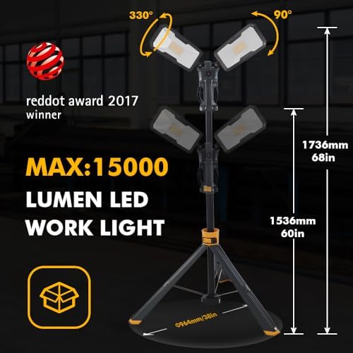 LUTEC Upgraded 5000K 15000 LM 105 W LED Work Light with Telescoping Tripod