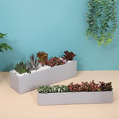 14.5-Inch Grey Rectangle Concrete Succulent Planter Windowsill Boxes