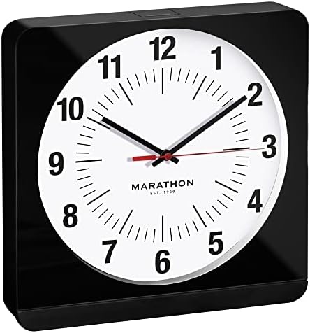 MARATHON Jumbo 12 Inch Analog Wall Clock with Warm Amber Auto Backlight, Silent Smooth Sweep (Black Case/White Dial - Commercial Edition)
