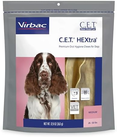 Virbac C.E.T. Hextra Premium Oral Hygiene Chews for Dogs, Medium | Rawhide dog dental chews, long lasting dog chews